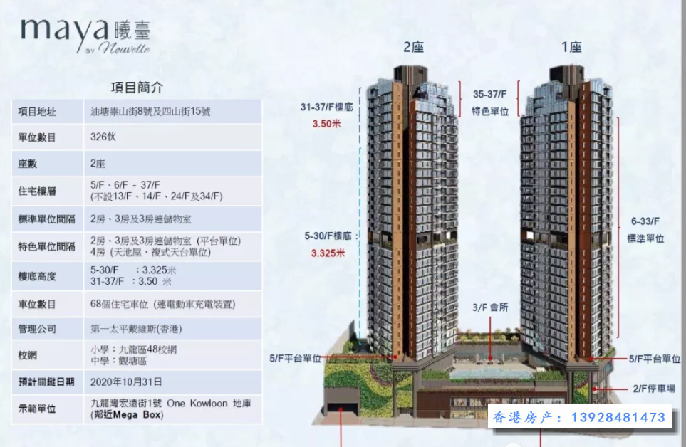 香港九龙油塘新楼盘曦台面积565平方尺,成交价1343.6万 第1张- 曦台户型图 (1)