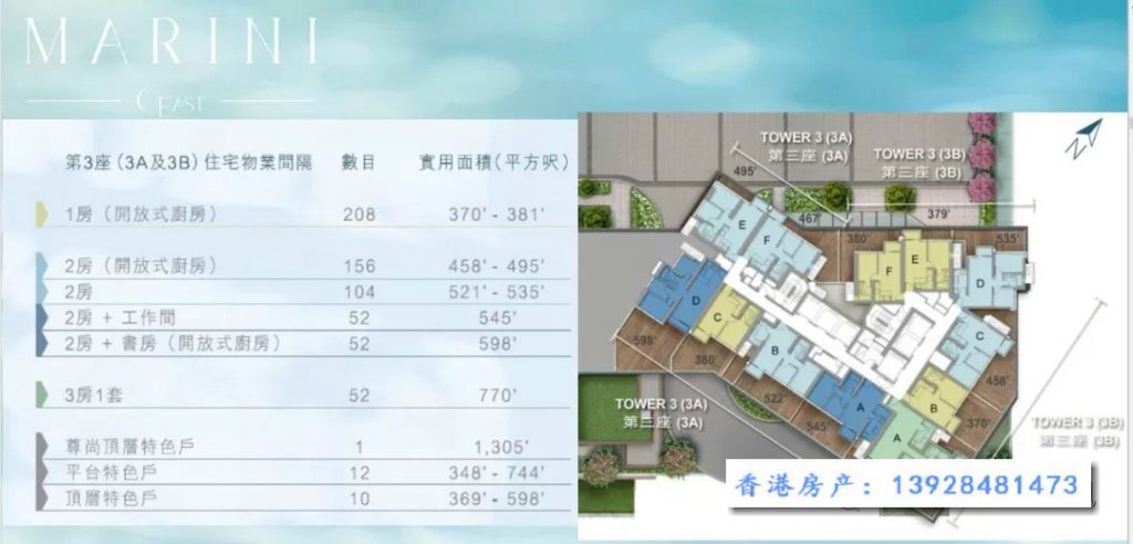 香港房产日出康城第9期MARINI 1房519万起2房648万起 第12张- 香港MARINI平面图