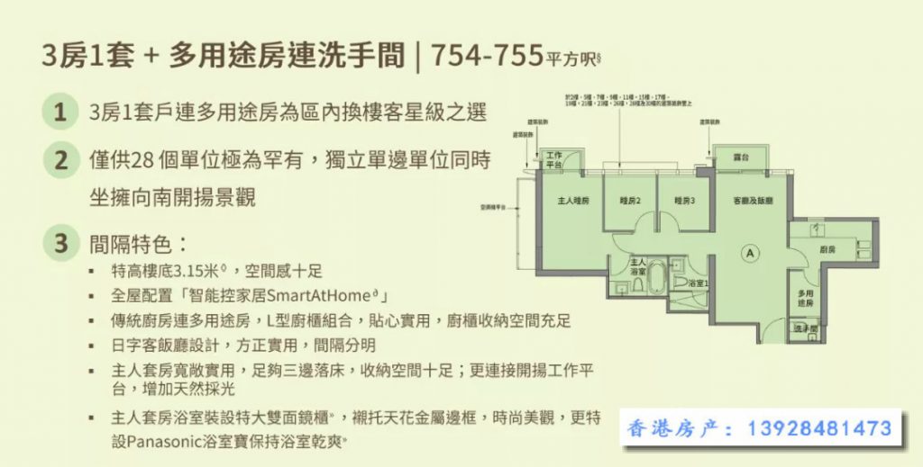 明翘汇 (THE GRAND MARINE) 第5张- 香港明翘汇户型图(3房)