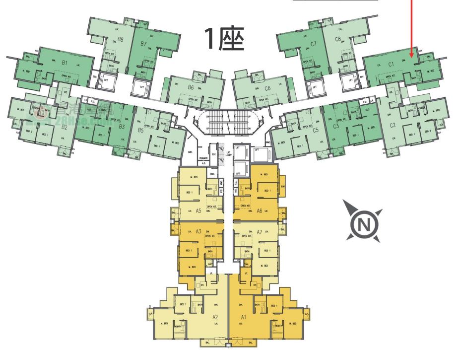香港屯门新盘OMA by the Sea房价约413.3万起 第3张- OMA by the Sea第1座户型图