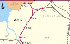 香港北环线规划凹头站,新田站,古洞站,牛潭尾站