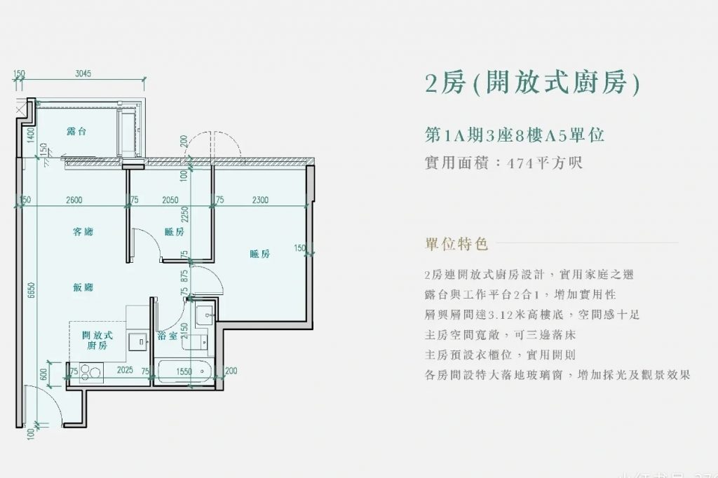 香港柏珑区域,户型,周边配套及设施等介绍 第4张- 柏珑2房2厅户型图