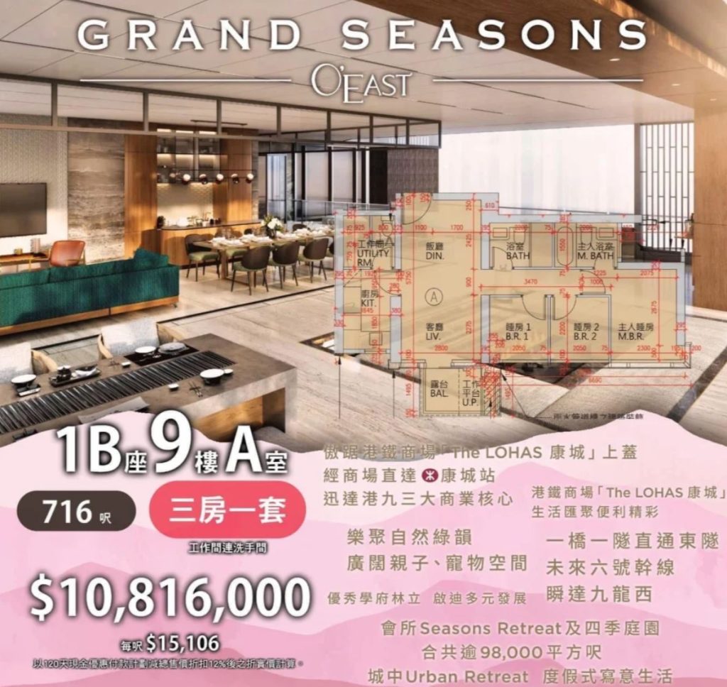 香港日出康城第12C期GRAND SEASONS公布首批单位房价约451万起 第4张- Grand Seasons三房户型图及价格